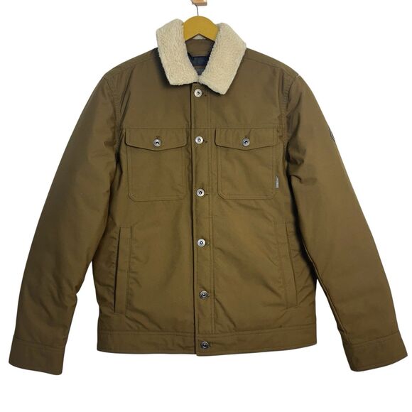 NEW Eddie Bauer Mountain Ops Truckee Down Jacket Small Brown Green Sherpa Collar - Picture 1 of 13